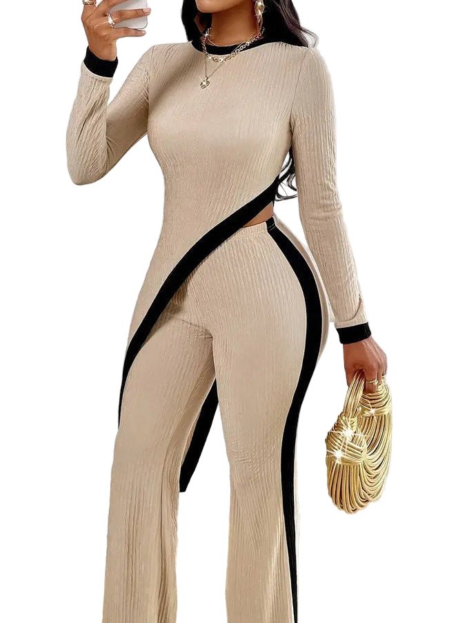 Fashionable Long Sleeve Contrasting Side Split Shirt for Stylish Comfort - Off - White - Allen - Fitness