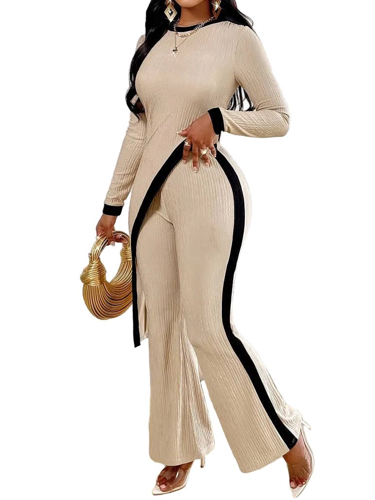 Fashionable Long Sleeve Contrasting Side Split Shirt for Stylish Comfort - Off - White - Allen - Fitness