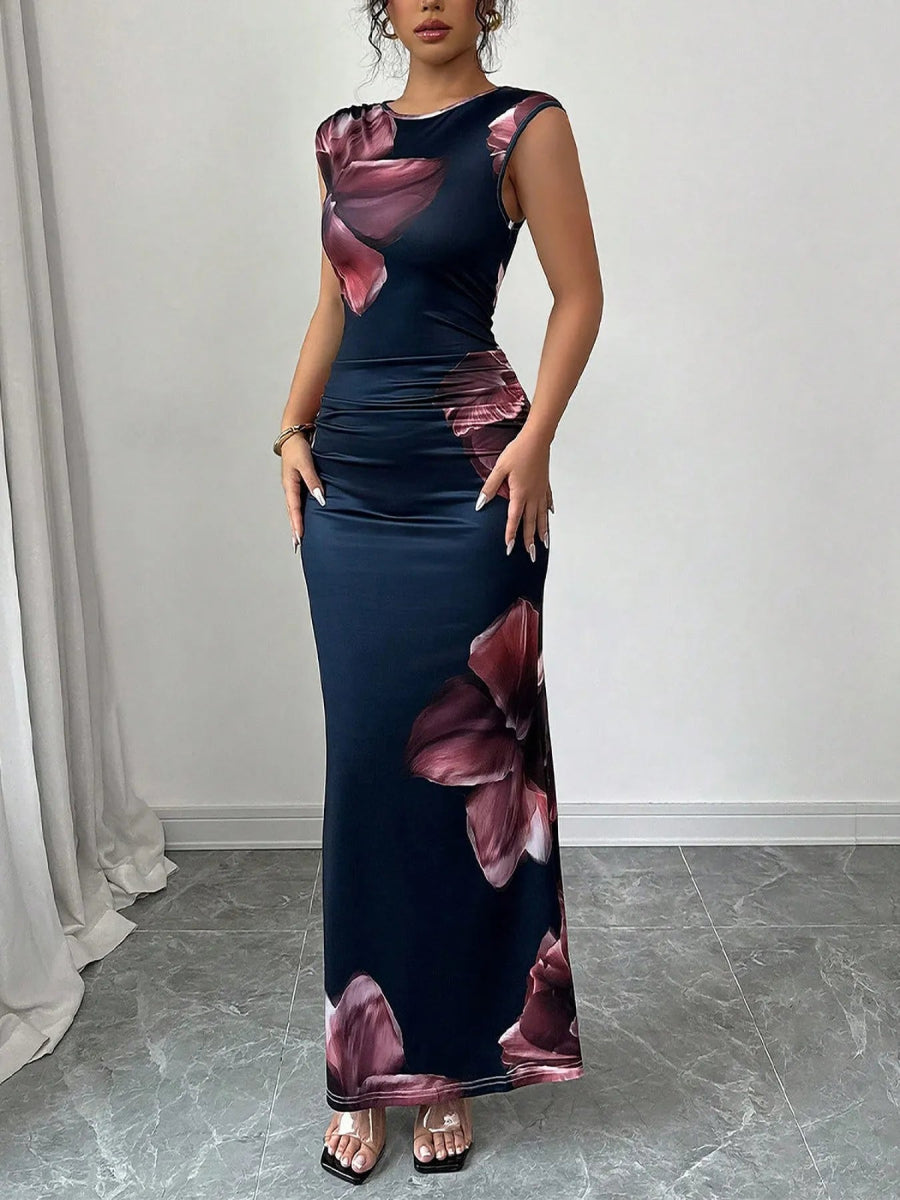 Floral Maxi Dress - Sleeveless Bodycon Style with Slight Stretch, Perfect for Any Occasion - Allen - Fitness