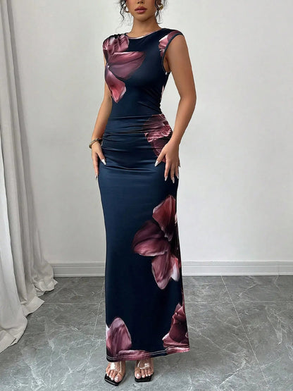 Floral Maxi Dress - Sleeveless Bodycon Style with Slight Stretch, Perfect for Any Occasion - Allen - Fitness