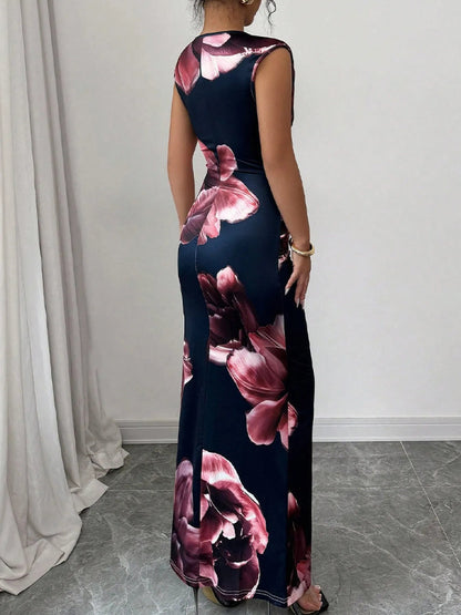 Floral Maxi Dress - Sleeveless Bodycon Style with Slight Stretch, Perfect for Any Occasion - Allen - Fitness