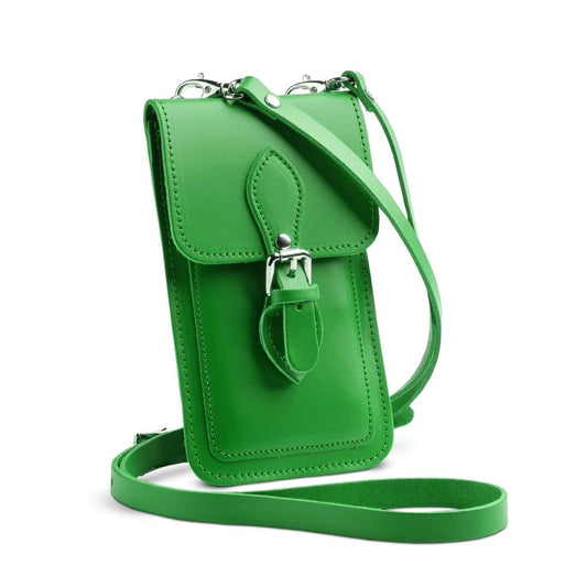 Handmade Leather Phone Pouch - Adjustable Crossbody Style in Green with Magnetic Closure - Allen - Fitness