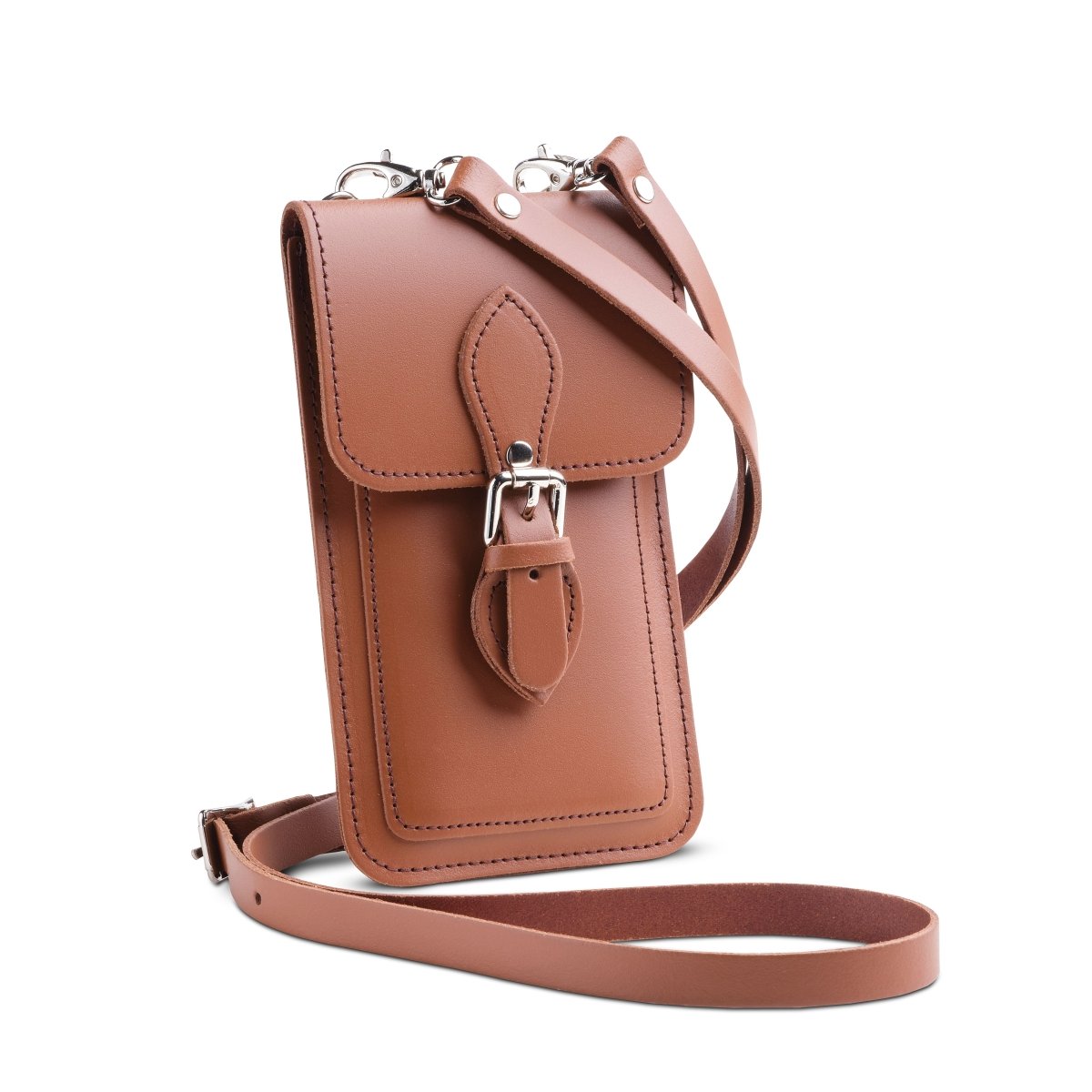 Handmade Mobile Phone Case - Leather Pouch with Adjustable Crossbody Strap in Chestnut - Allen - Fitness