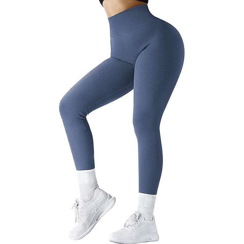 High Waist Seamless Leggings Threaded Knitted Fitness Pants Solid Women's Slimming Sports Yoga Pants Elastic Running Sport Leggings - Allen - Fitness
