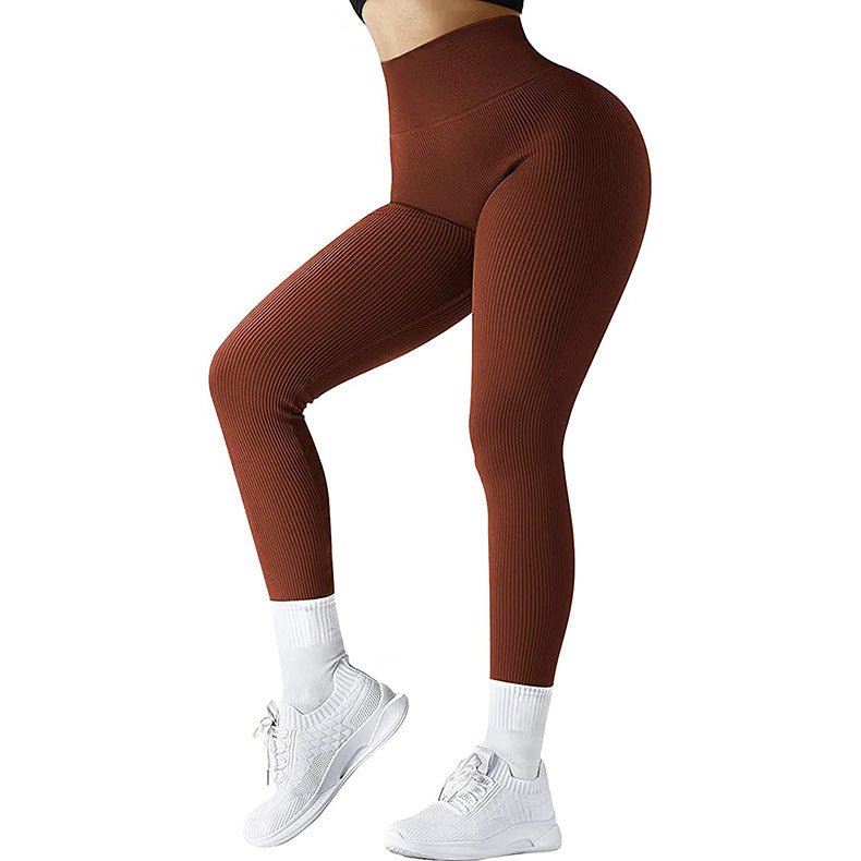 High Waist Seamless Leggings Threaded Knitted Fitness Pants Solid Women's Slimming Sports Yoga Pants Elastic Running Sport Leggings - Allen - Fitness