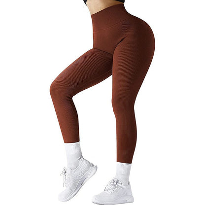 High Waist Seamless Leggings Threaded Knitted Fitness Pants Solid Women's Slimming Sports Yoga Pants Elastic Running Sport Leggings - Allen - Fitness