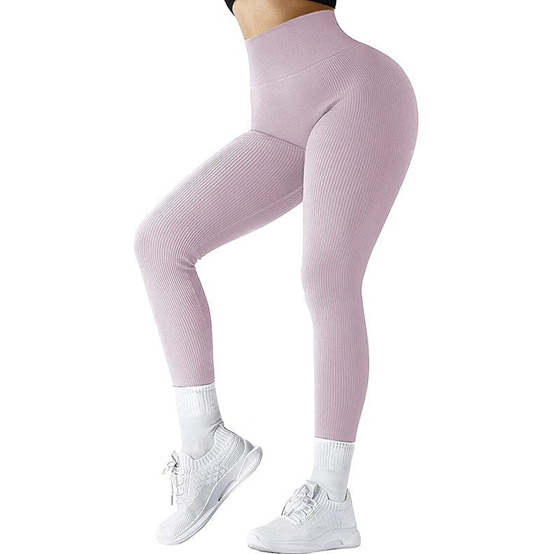 High Waist Seamless Leggings Threaded Knitted Fitness Pants Solid Women's Slimming Sports Yoga Pants Elastic Running Sport Leggings - Allen - Fitness