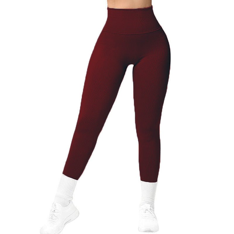 High Waist Seamless Leggings Threaded Knitted Fitness Pants Solid Women's Slimming Sports Yoga Pants Elastic Running Sport Leggings - Allen - Fitness