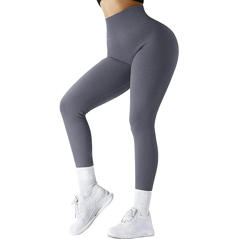 High Waist Seamless Leggings Threaded Knitted Fitness Pants Solid Women's Slimming Sports Yoga Pants Elastic Running Sport Leggings - Allen - Fitness