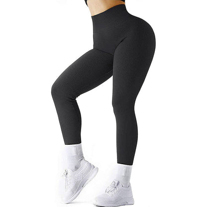 High Waist Seamless Leggings Threaded Knitted Fitness Pants Solid Women's Slimming Sports Yoga Pants Elastic Running Sport Leggings - Allen - Fitness