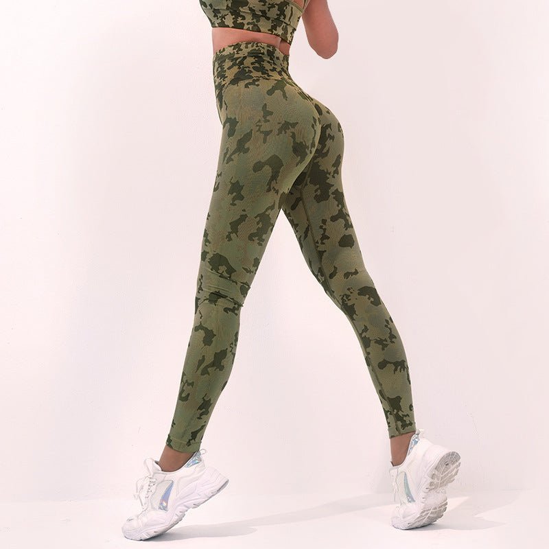 High Waist Yoga Pants for Women - Camouflage Print, Seamless Stretch Leggings for Fitness and Running - Allen - Fitness