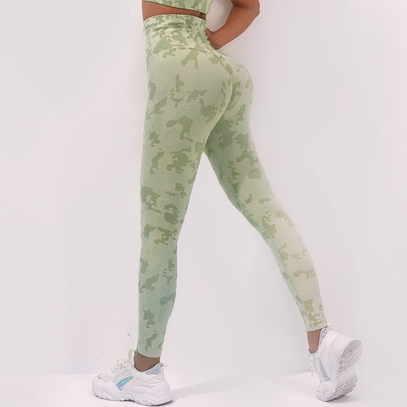High Waist Yoga Pants for Women - Camouflage Print, Seamless Stretch Leggings for Fitness and Running - Allen - Fitness