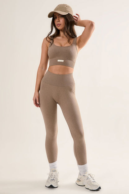 High Waisted Leggings - Soft Ribbed Seamless Design with Squat - Proof Support - Allen - Fitness