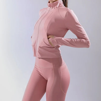 Women's 3-Piece Fitness Sports Bra Leggings Jacket Set - Customizable Yoga Activewear.