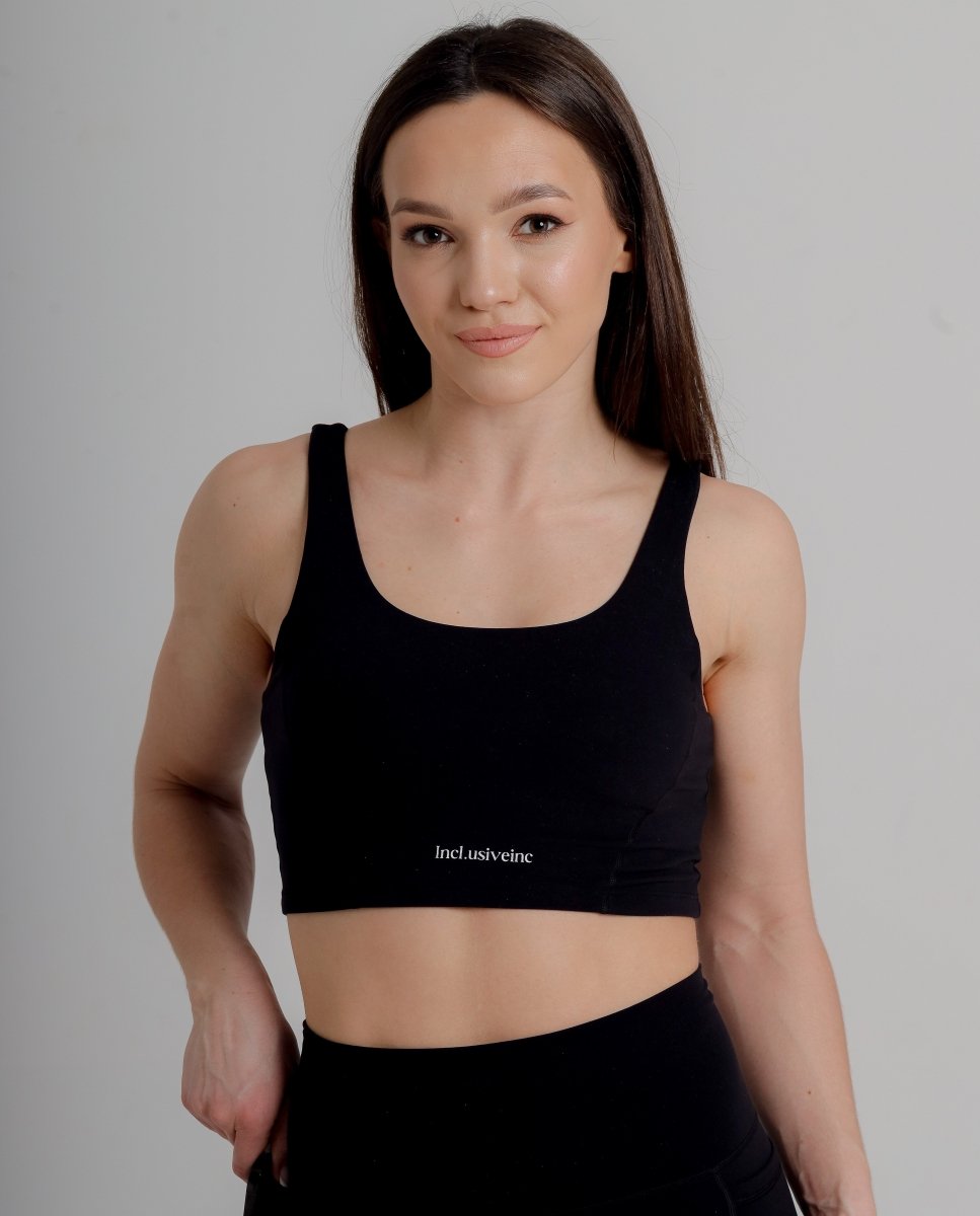 Incl.usiveinc Black Sports Bra - High Support, Breathable Fabric for Medium to High Impact Workouts - Allen - Fitness