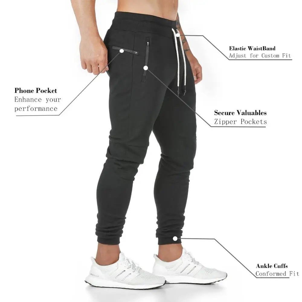 Jogger Pants, Gym Sweat Trousers Side Zipper Pockets Slim Fit Trousers for Men - Allen - Fitness