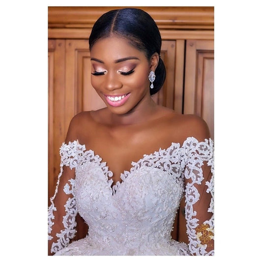 Lace Wedding Dress with Pearl Detail - Sizes 2-16, Elegant Bridal Gown in White.