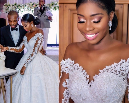 Lace Wedding Dress with Pearl Detail - Sizes 2-16, Elegant Bridal Gown in White.