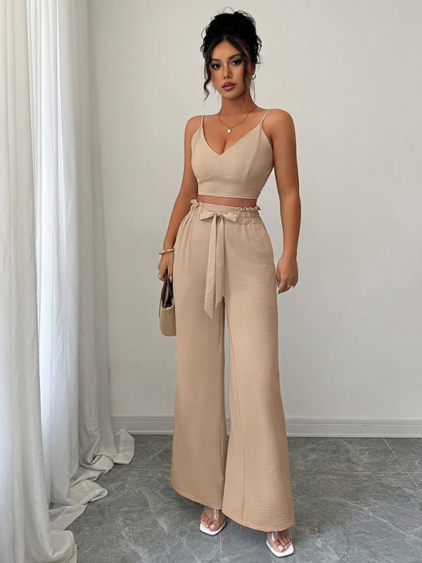 Light beige suspender vest wide - leg pants two - piece suit - Allen - Fitness