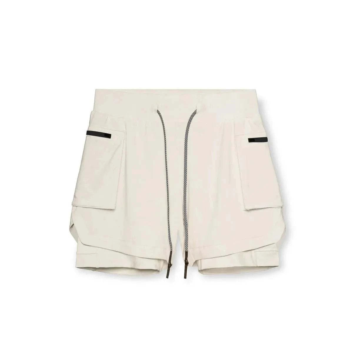 Men 2 in 1 running training joggers in beige with dual-pocket design and drawstring waistband