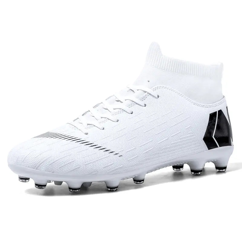 Men Cleats Football Boots High Top Soccer Sneakers Turf Futsal Outdoor Fashion White Sport Shoes - Allen - Fitness