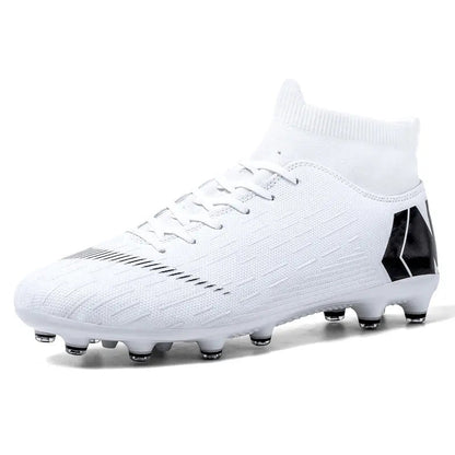 Men Cleats Football Boots High Top Soccer Sneakers Turf Futsal Outdoor Fashion White Sport Shoes - Allen - Fitness