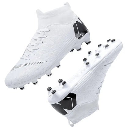 Men Cleats Football Boots High Top Soccer Sneakers Turf Futsal Outdoor Fashion White Sport Shoes - Allen - Fitness