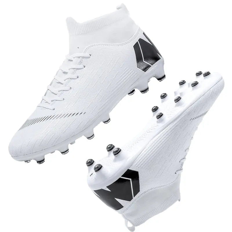 Men Cleats Football Boots High Top Soccer Sneakers Turf Futsal Outdoor Fashion White Sport Shoes - Allen - Fitness