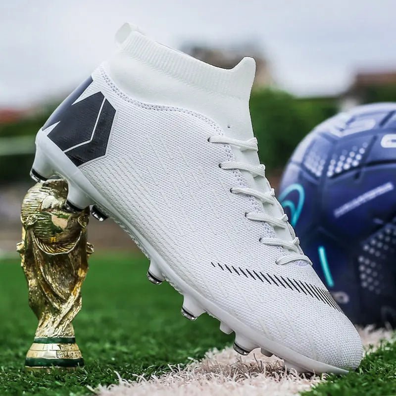 Men Cleats Football Boots High Top Soccer Sneakers Turf Futsal Outdoor Fashion White Sport Shoes - Allen - Fitness