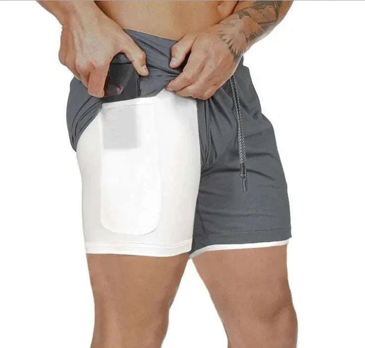 Men's breathable gym shorts 2-in-1 quick dry athletic shorts with inner compression layer and towel loop
