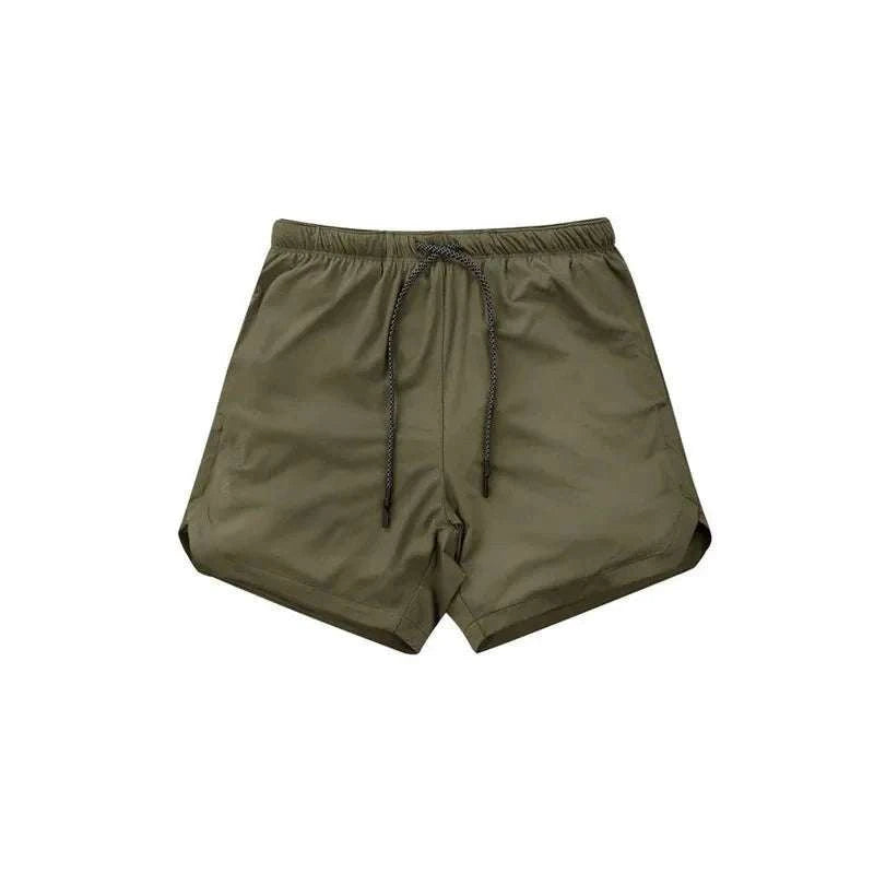 Breathable men's gym shorts 2 in 1 quick dry athletic shorts with towel loop in olive green