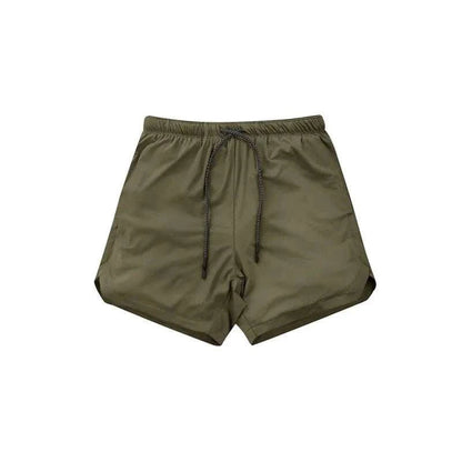 Breathable men's gym shorts 2 in 1 quick dry athletic shorts with towel loop in olive green