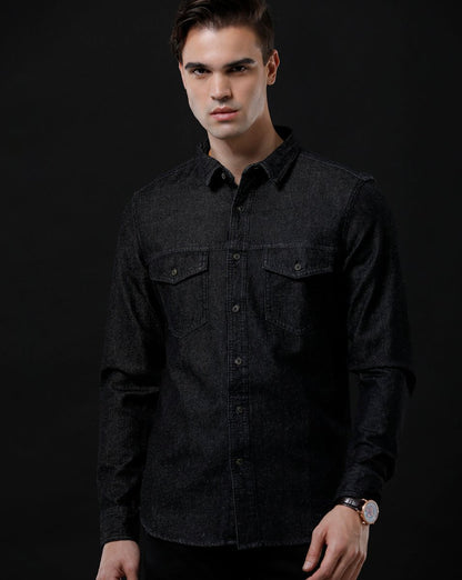 Men's Denim Casual Shirt - Slim Fit Full Sleeve Washed Shirt by Temple Of Denim - Allen - Fitness