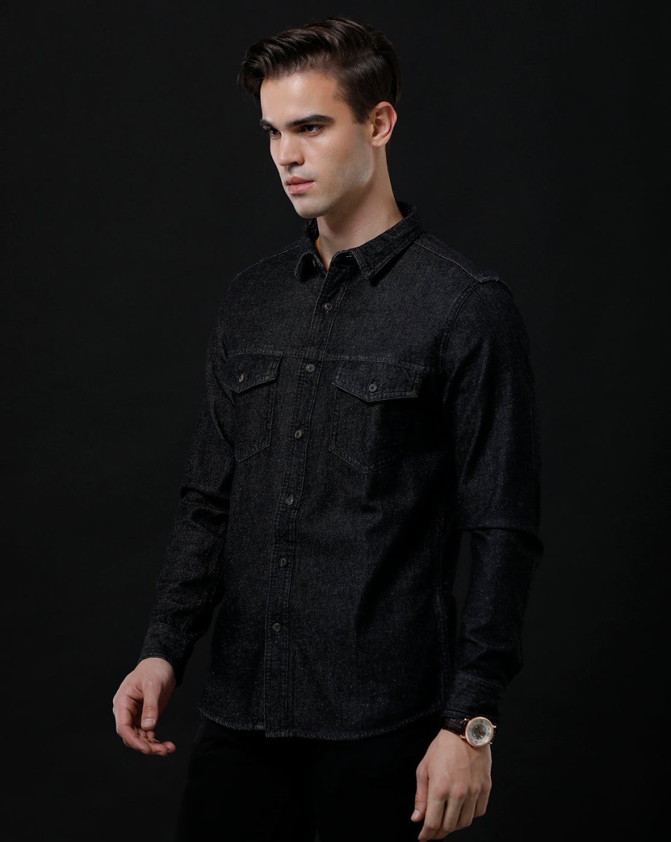Men's Denim Casual Shirt - Slim Fit Full Sleeve Washed Shirt by Temple Of Denim - Allen - Fitness
