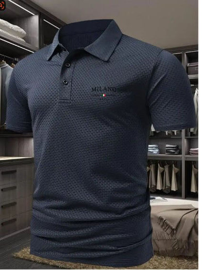 Men's Printed Short - sleeved Lapel Shirt Polo - Allen - Fitness