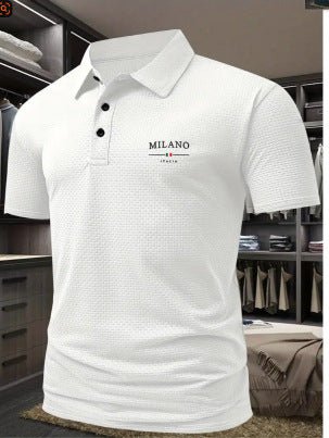Men's Printed Short - sleeved Lapel Shirt Polo - Allen - Fitness