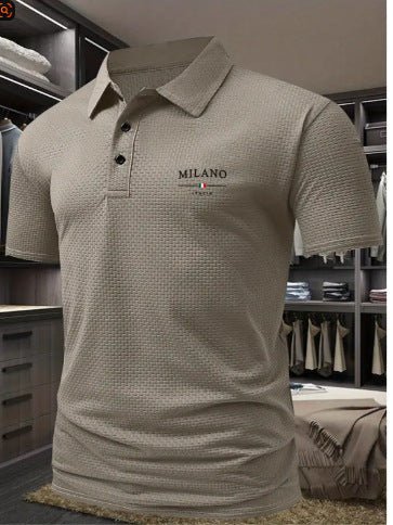 Men's Printed Short - sleeved Lapel Shirt Polo - Allen - Fitness