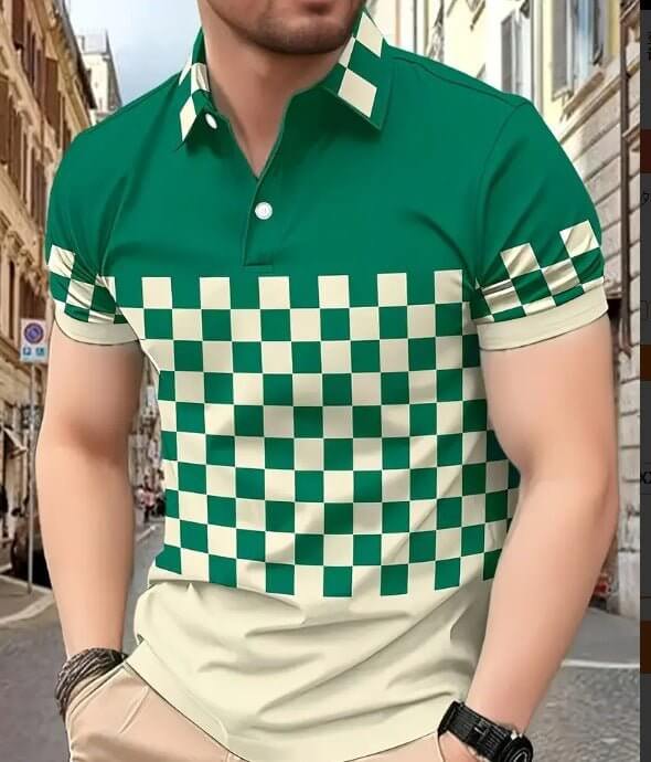 Men's Printed Short - sleeved Lapel Shirt Polo - Allen - Fitness