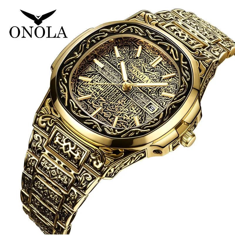 Men's Retro Watch ONOLA 3808 Waterproof Quartz with Steel Strip and Custom Muslim Azan Feature - Allen - Fitness