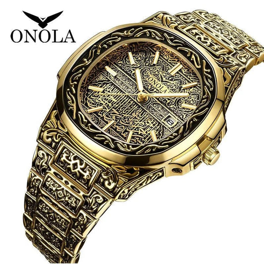 Men's Retro Watch ONOLA 3808 Waterproof Quartz with Steel Strip and Custom Muslim Azan Feature - Allen - Fitness