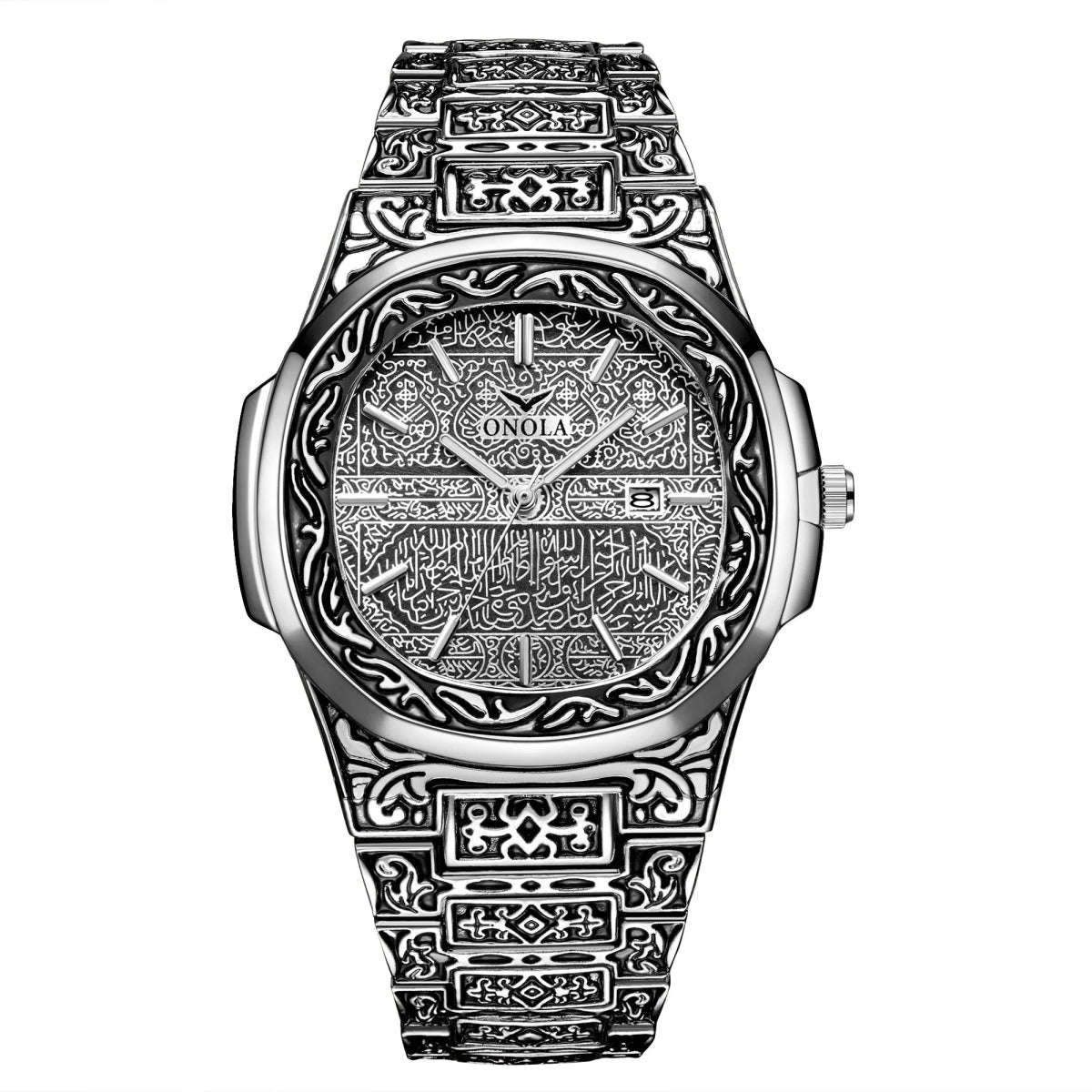 Men's Retro Watch ONOLA 3808 Waterproof Quartz with Steel Strip and Custom Muslim Azan Feature - Allen - Fitness