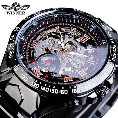 Men's Skeleton Wrist Watch Automatic Mechanical Display Retro Style Winner 432 Black Alloy - Allen - Fitness