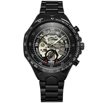 Men's Skeleton Wrist Watch Automatic Mechanical Display Retro Style Winner 432 Black Alloy - Allen - Fitness