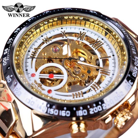 Men's Skeleton Wrist Watch Automatic Mechanical Display Retro Style Winner 432 Black Alloy - Allen - Fitness