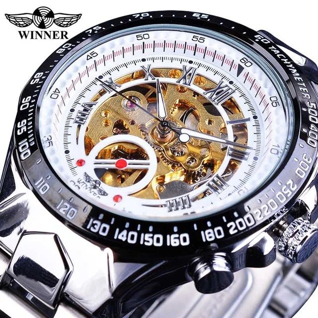Men's Skeleton Wrist Watch Automatic Mechanical Display Retro Style Winner 432 Black Alloy - Allen - Fitness
