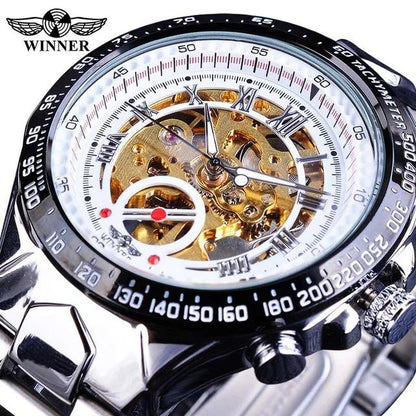 Men's Skeleton Wrist Watch Automatic Mechanical Display Retro Style Winner 432 Black Alloy - Allen - Fitness