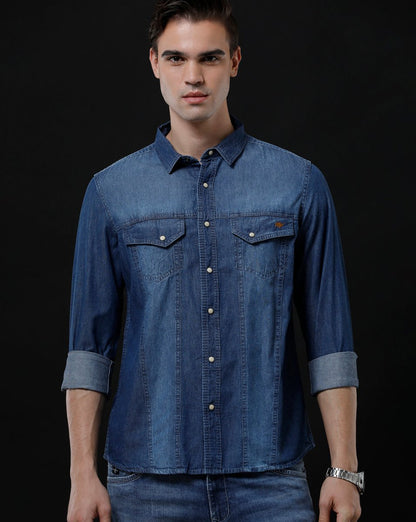 Men's Slim Fit Solid Denim Casual Shirt (ACHAN) - Allen - Fitness