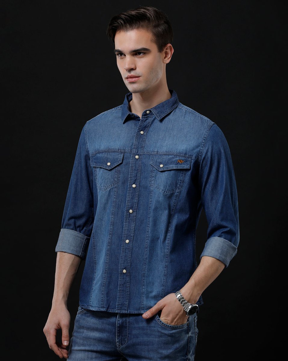 Men's Slim Fit Solid Denim Casual Shirt (ACHAN) - Allen - Fitness