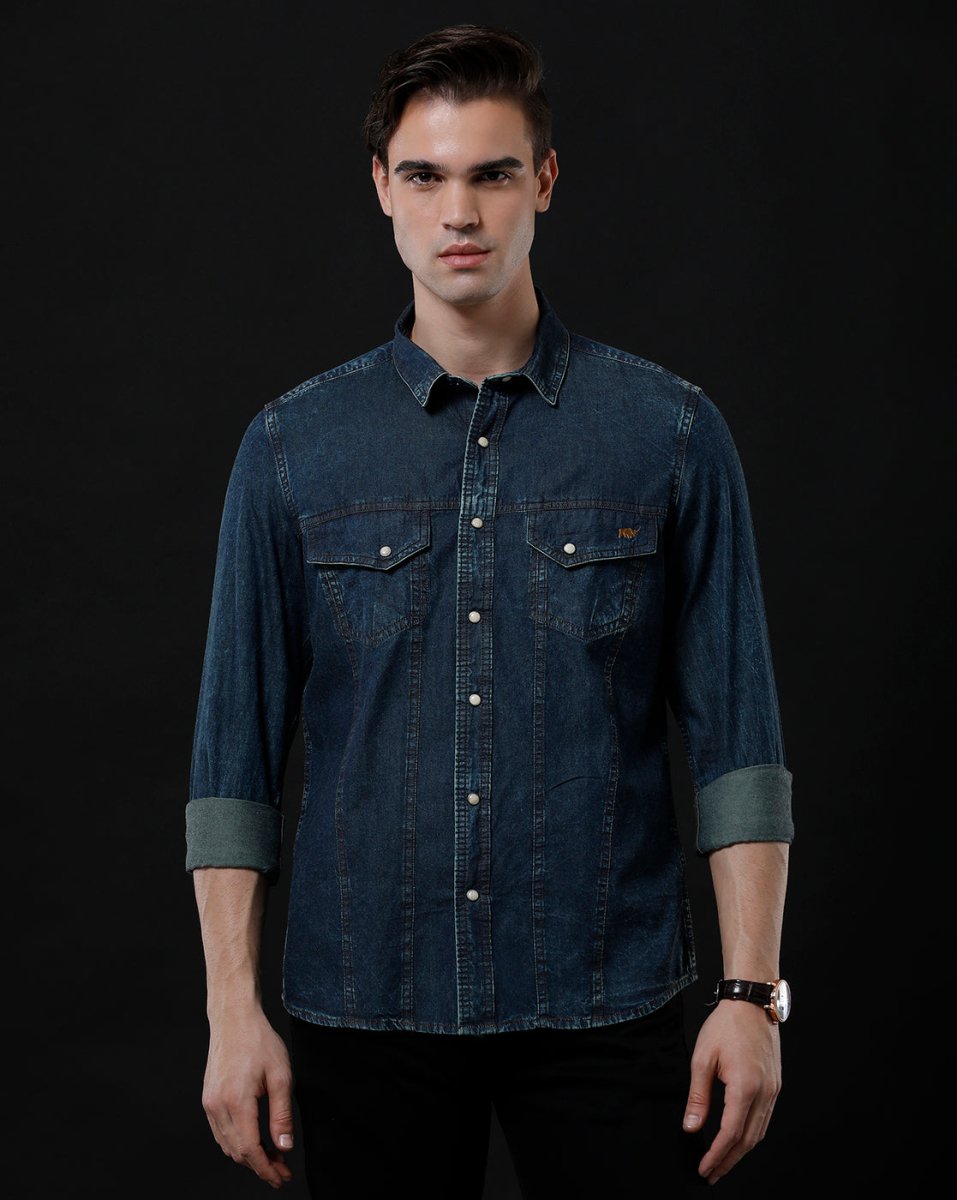 Men's Stylish Denim Shirt - Slim Fit with Full Sleeves by Temple Of Denim - Allen - Fitness