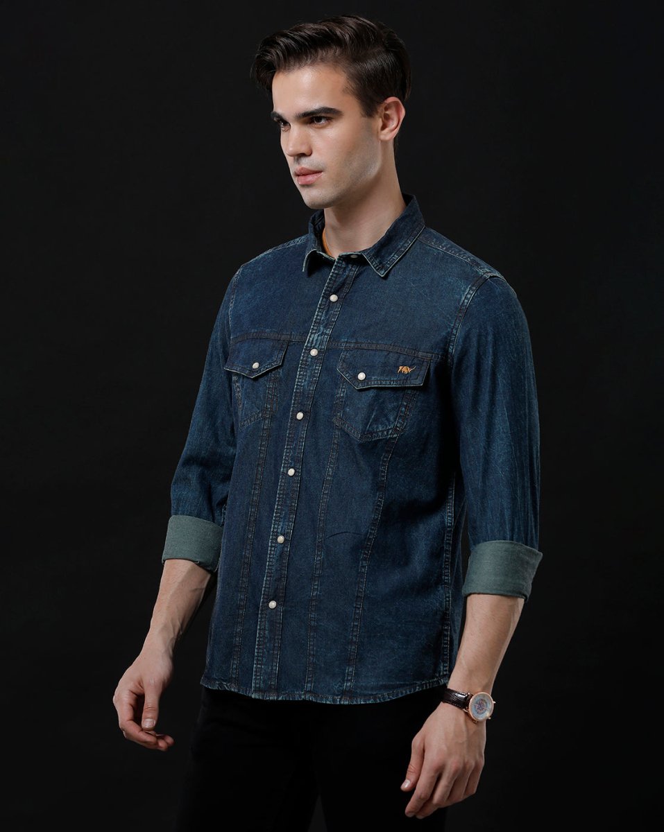 Men's Stylish Denim Shirt - Slim Fit with Full Sleeves by Temple Of Denim - Allen - Fitness